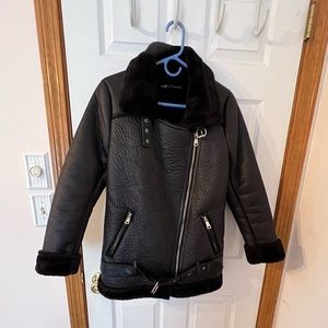 Faux leather jacket with fur